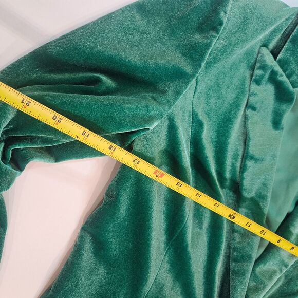 BiBi Women's Small Velour Peak Lapel Blazer Shamrock Green Long Line Jacket - Picture 8 of 10